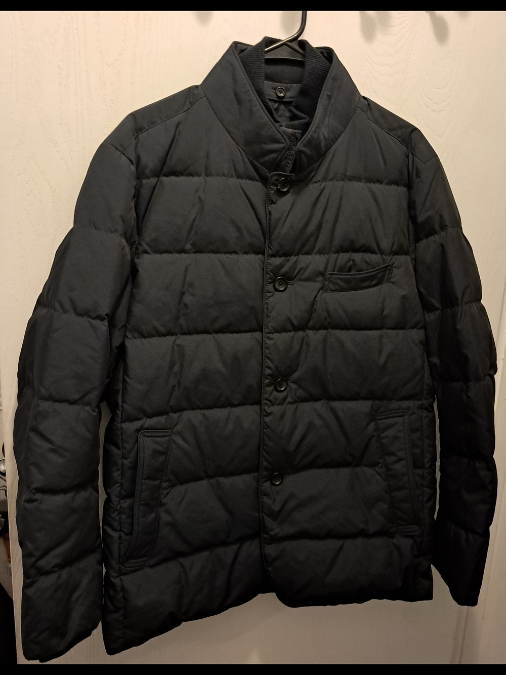 Men's Black Quilted Button-Front Duck Down Puffer Jacket
